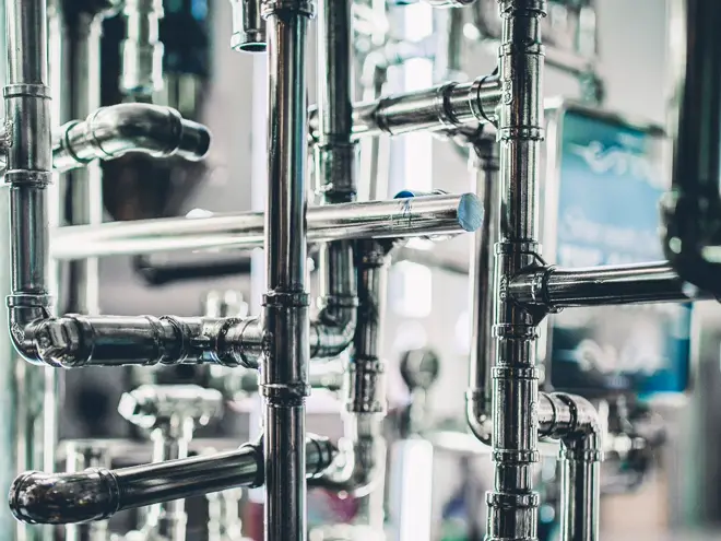 Industrial pipework assembled by pipefitters